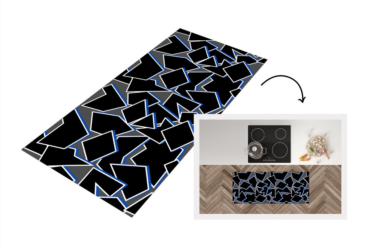 KitchenYeah Keukenloper - Loper keuken - Vormen - Geometrie - Zwart - Design - 120x50 cm - Keukenloper vinyl Multicolor