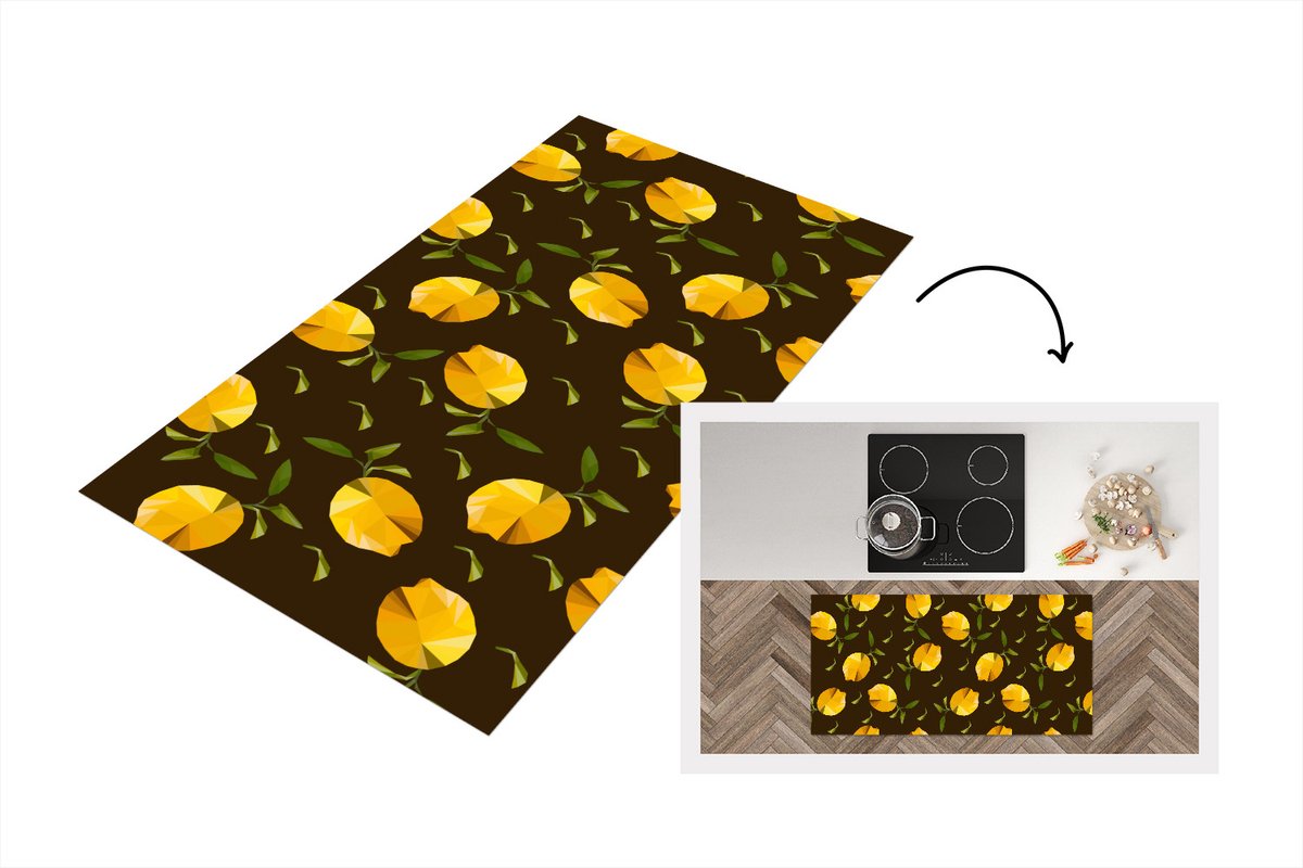 KitchenYeah Keukenloper - Loper keuken - Citroen - Fruit - Patronen - Origami - 120x60 cm - Keukenloper vinyl Multicolor