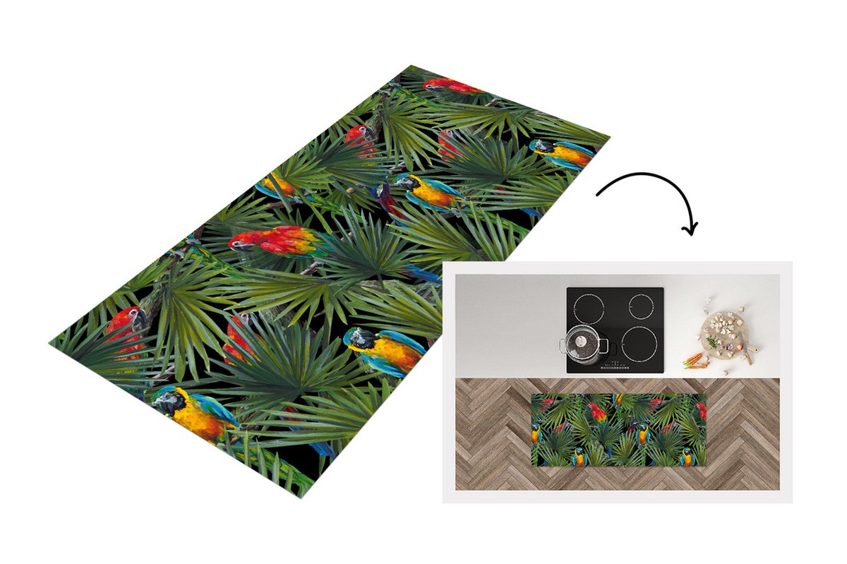 KitchenYeah Keukenloper - Loper keuken - Papegaai - Jungle - Patronen - 120x50 cm - Keukenloper vinyl Multicolor