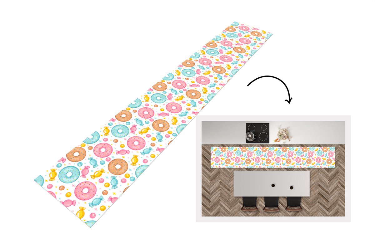 KitchenYeah Keukenloper - Loper keuken - Snoep - Donuts - Patronen - 300x50 cm - Keukenloper vinyl Multicolor