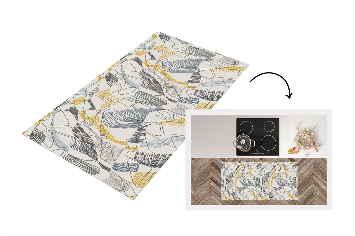 KitchenYeah Keukenloper - Loper keuken - Line Art - Jungle - Patronen - Goud - 240x60 cm - Keukenloper vinyl, foto 3