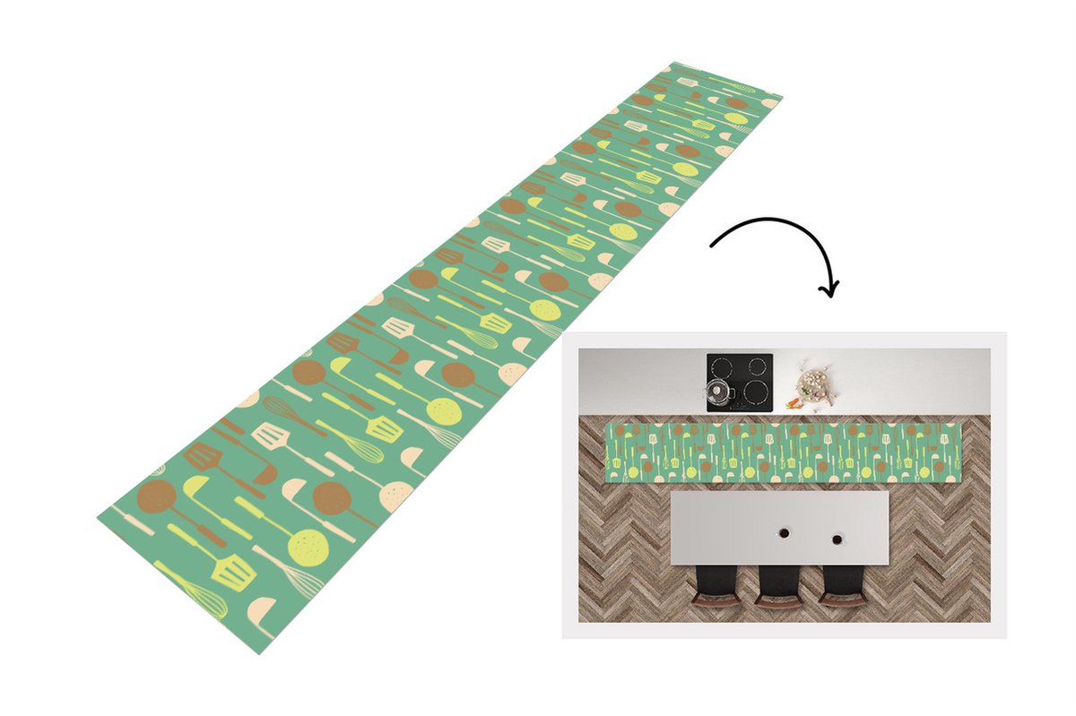 KitchenYeah Keukenloper - Loper keuken - Spatel - Lepel - Patronen - Keuken - 300x50 cm - Keukenloper vinyl Multicolor
