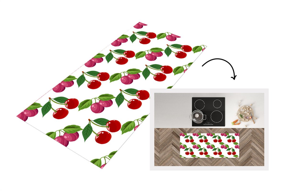 KitchenYeah Keukenloper - Loper keuken - Kersen - Patronen - Fruit - 120x50 cm - Keukenloper vinyl Multicolor