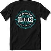 1985 The One And Only | Feest Kado T-Shirt Heren - Dames | Cobalt - Wit | Perfect Verjaardag Cadeau Shirt | Grappige Spreuken - Zinnen - Teksten | Maat XL