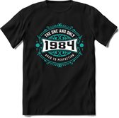 1984 The One And Only | Feest Kado T-Shirt Heren - Dames | Cobalt - Wit | Perfect Verjaardag Cadeau Shirt | Grappige Spreuken - Zinnen - Teksten | Maat L