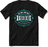 1988 The One And Only | Feest Kado T-Shirt Heren - Dames | Cobalt - Wit | Perfect Verjaardag Cadeau Shirt | Grappige Spreuken - Zinnen - Teksten | Maat 3XL