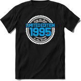 1995 Limited Edition | Feest Kado T-Shirt Heren - Dames | Wit - Blauw | Perfect Verjaardag Cadeau Shirt | Grappige Spreuken - Zinnen - Teksten | Maat XL