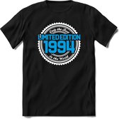 1994 Limited Edition | Feest Kado T-Shirt Heren - Dames | Wit - Blauw | Perfect Verjaardag Cadeau Shirt | Grappige Spreuken - Zinnen - Teksten | Maat S