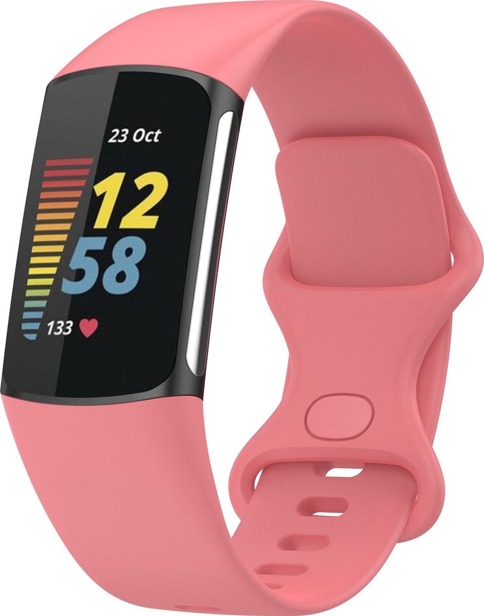 Mobigear Siliconen Watch bandje geschikt voor Fitbit Charge 5 Bandje Druksluiting | Mobigear Sport Dual - Magenta