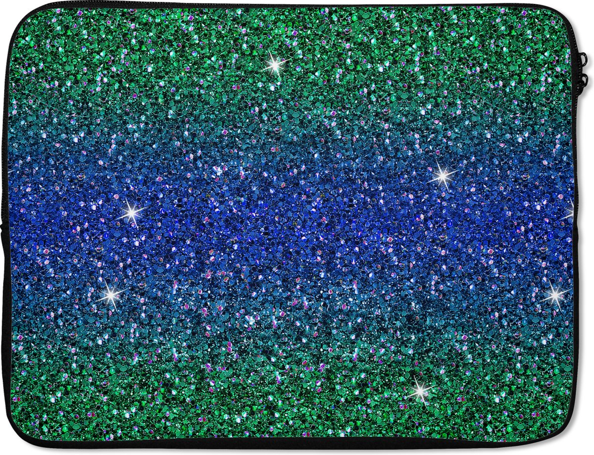 Laptophoes 15.6 inch - Ombre - Stier - Groen - Blauw - Patronen - Laptop sleeve - Binnenmaat 37x26 cm - Zwarte achterkant