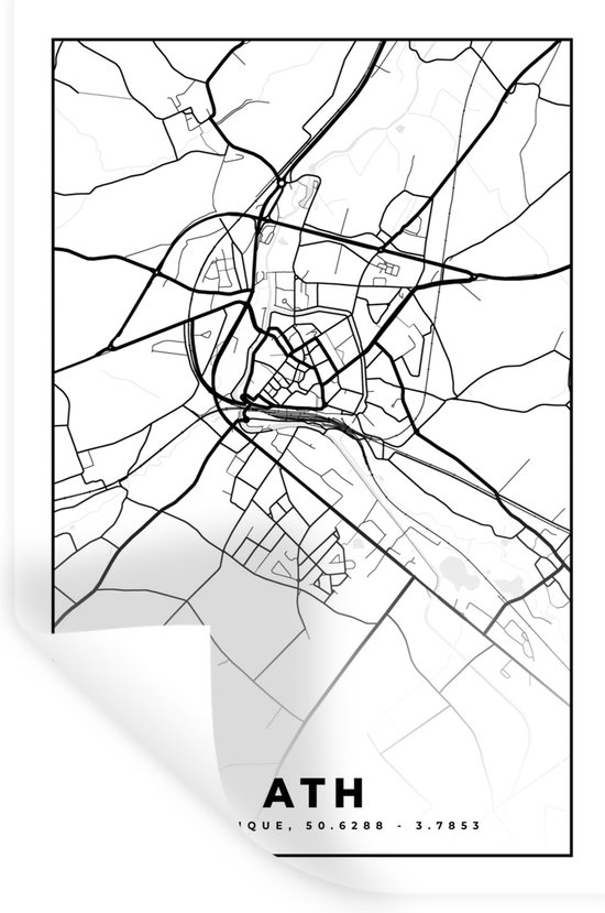Stickers muraux - België - Ath - Plan de la ville - Carte - Zwart Wit - Carte - 80x120 cm - Film adhésif
