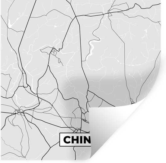 Muurstickers - Sticker Folie - België – Chiny – Stadskaart – Kaart – Zwart Wit – Plattegrond - 100x100 cm - Plakfolie - Muurstickers Kinderkamer - Zelfklevend Behang XXL - Zelfklevend behangpapier - Stickerfolie