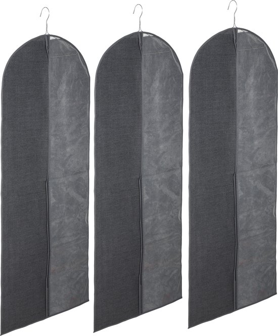 Set van 5x stuks kleding/beschermhoes linnen grijs 130 cm inclusief kledinghangers - Kledingzak met klerenhangers