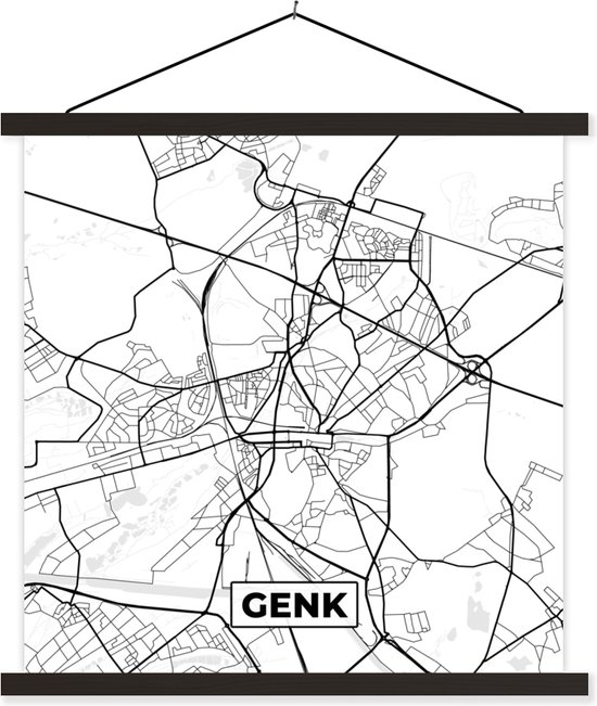 Porte-affiche avec affiche - Affiche scolaire - Plan de la ville - Carte - België - Wit - Genk - Carte - 60x60 cm - Lattes noires