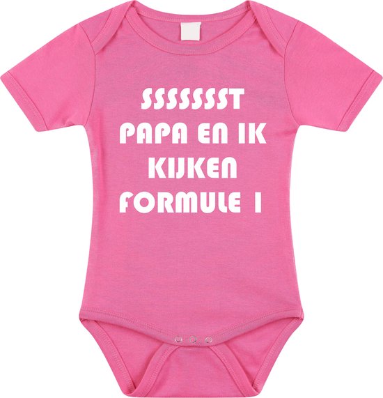 Rompertjes baby - papa en ik kijken formule 1 - baby kleding met tekst - kraamcadeau jongen - maat 92 roze
