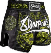 8 Weapons Muay Thai Short Carbon Sak Yant Tigers Neon Geel maat M