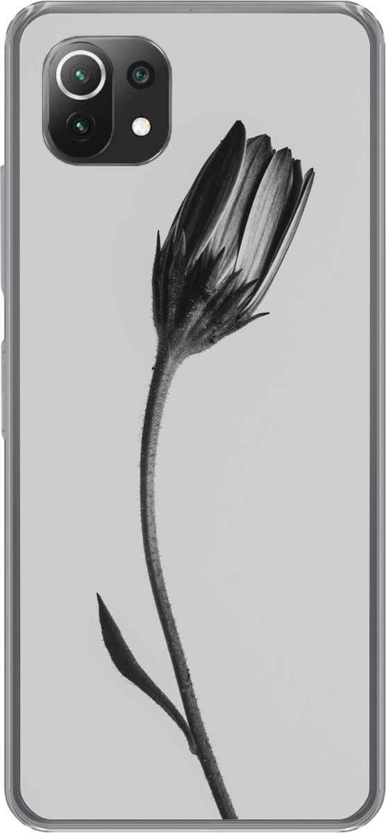 Telefoonhoesje Geschikt voor Xiaomi Mi 11 Lite hoesje - Plant - Macro - Zwart - Wit - Siliconen Telefoonhoesje Telefoonhoesje