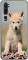 Geschikt voor Xiaomi Mi Note 10 hoesje - Wolf - Kind - Hout - Siliconen Telefoonhoesje