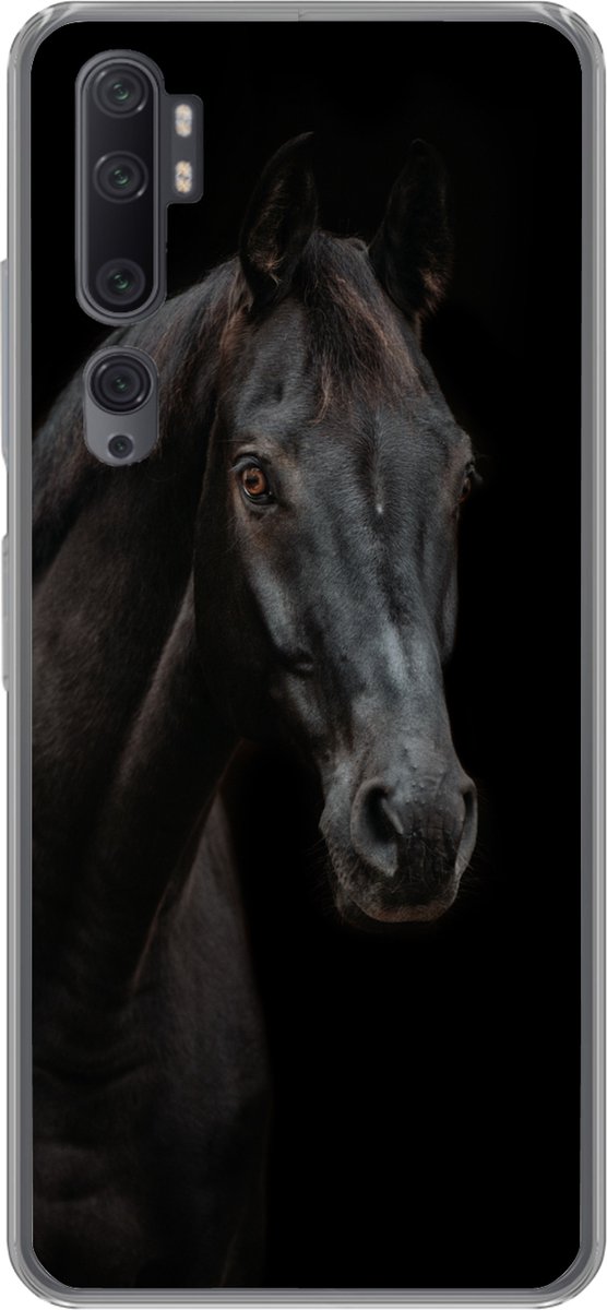 Telefoonhoesje Geschikt voor Xiaomi Mi Note 10 hoesje - Paard - Boerderijdier - Zwart - Siliconen Telefoonhoesje Telefoonhoesje
