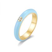 Twice As Nice Ring in 18kt verguld zilver, blauw email, zirkonia steentje 56