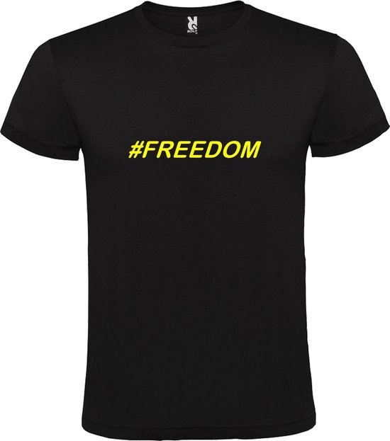 Zwart  T shirt met  print van "# FREEDOM " print Neon Geel size XXXL
