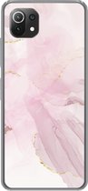 Telefoonhoesje Geschikt voor Xiaomi Mi 11 Lite hoesje - Marmer print - Gouden - Lijn - Siliconen Telefoonhoesje