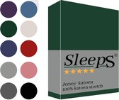 Sleeps Jersey Hoeslaken - Donker Groen Lits-Jumeaux 160x200/220 cm - 100% Katoen - Hoge Hoek - Heerlijk Zacht Gebreid - - Strijkvrij - Rondom elastiek - Stretch -