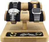 Industrial Living Horloge Houder – Luxe Standaard Sieraden Houder – Watch Display – Horloge Box– Massief Hout - Leer