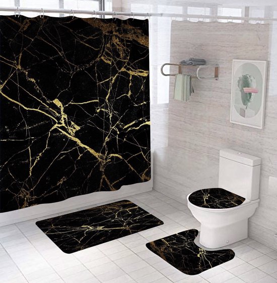 Zwarte En Gouden Badmat - Luxe Badkameraccessoire