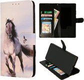 HB Hoesje Geschikt voor Samsung Galaxy A8 2018 met Print - Portemonnee Book Case - Kaarthouder & Magneetlipje - Paard