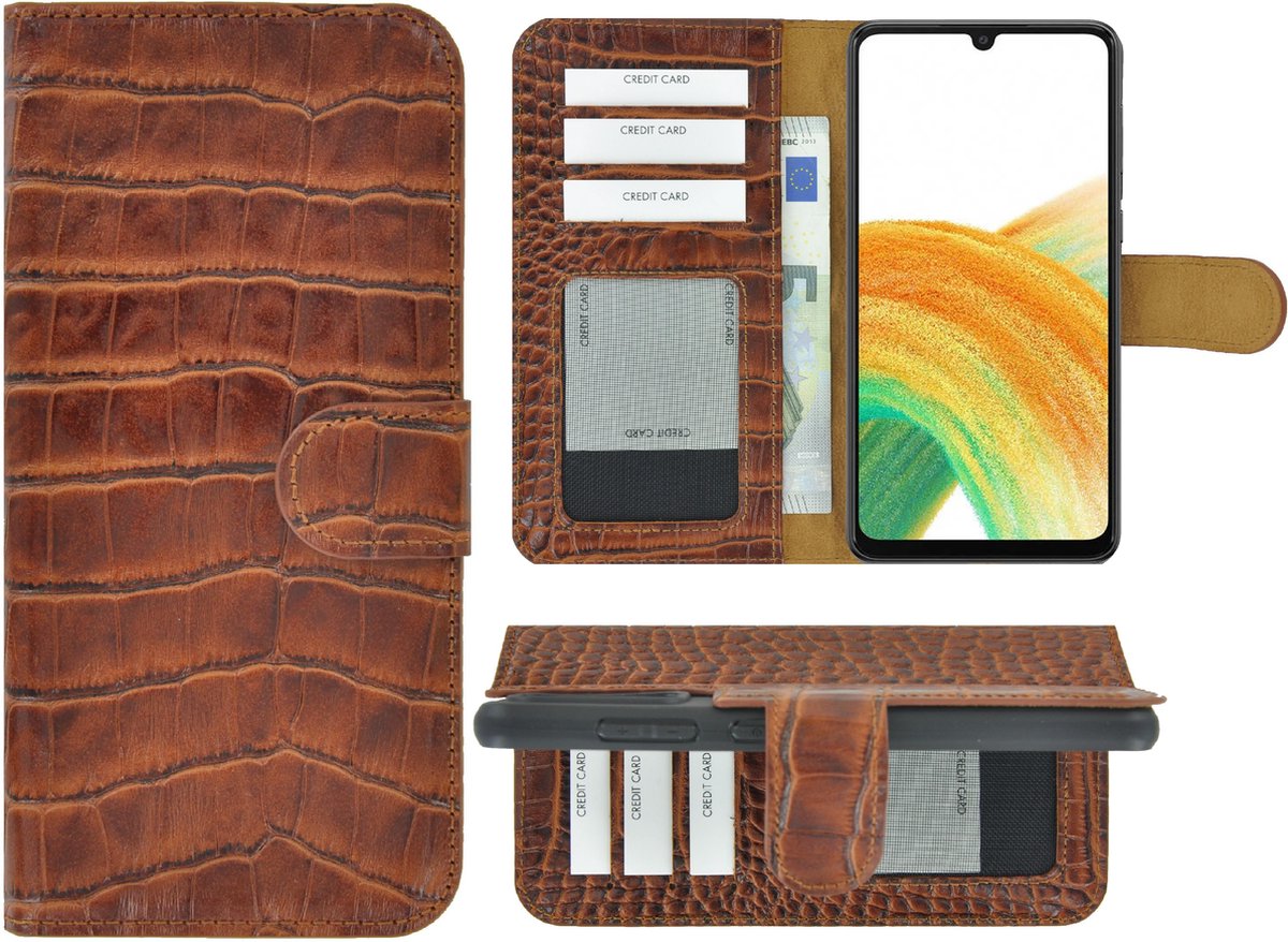 MoDo hoesje Geschikt voor Samsung Galaxy A33 5G - Leer Book Case - Croco kaneelbruin