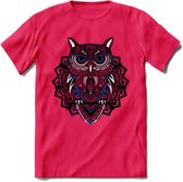 Uil - Dieren Mandala T-Shirt | Donkerblauw | Grappig Verjaardag Zentangle Dierenkop Cadeau Shirt | Dames - Heren - Unisex | Wildlife Tshirt Kleding Kado | - Roze - S