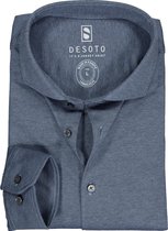 DESOTO slim fit overhemd - stretch pique tricot haifisch kraag - midden blauw melange - Strijkvrij - Boordmaat: 47/48