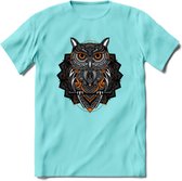 Uil - Dieren Mandala T-Shirt | Oranje | Grappig Verjaardag Zentangle Dierenkop Cadeau Shirt | Dames - Heren - Unisex | Wildlife Tshirt Kleding Kado | - Licht Blauw - XXL