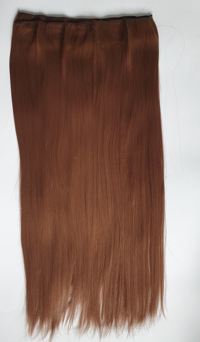 Clip in hairextension 1 baan stijl licht warm bruin krullen en stijlen mogelijk tot 130 graden extra vol