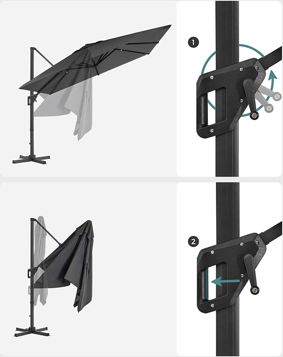 LEHMANN Tuinparasol 300 cm met Staander, Terrasparasol met Zwengel, Verstelbaar, Beschermen Tegen zon en UV-straling, Waterdicht, voor Balkon, Terras en Tuin, Grafiet