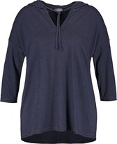 SAMOON Dames Shirt met 3/4-mouwen en capuchon van linnen en katoen