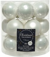 18x stuks kleine kerstballen winter wit van glas 4 cm - mat/glans - Kerstboomversiering