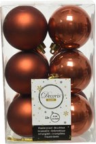 12x stuks kunststof kerstballen terra bruin 6 cm - Mat/glans - Onbreekbare plastic kerstballen
