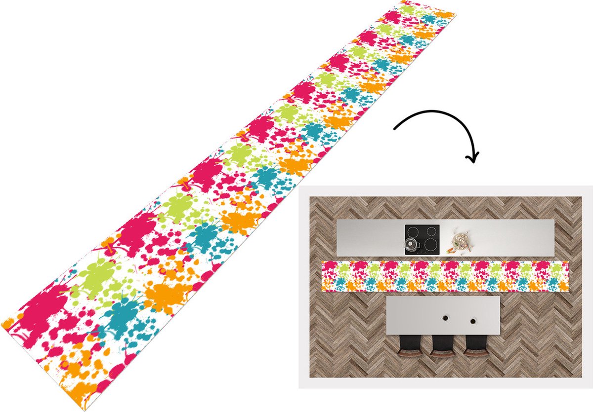 KitchenYeah Keukenloper - Keukenmat - Patronen - Verf - Regenboog - 400x50 cm - Keuken vloerkleed Multicolor