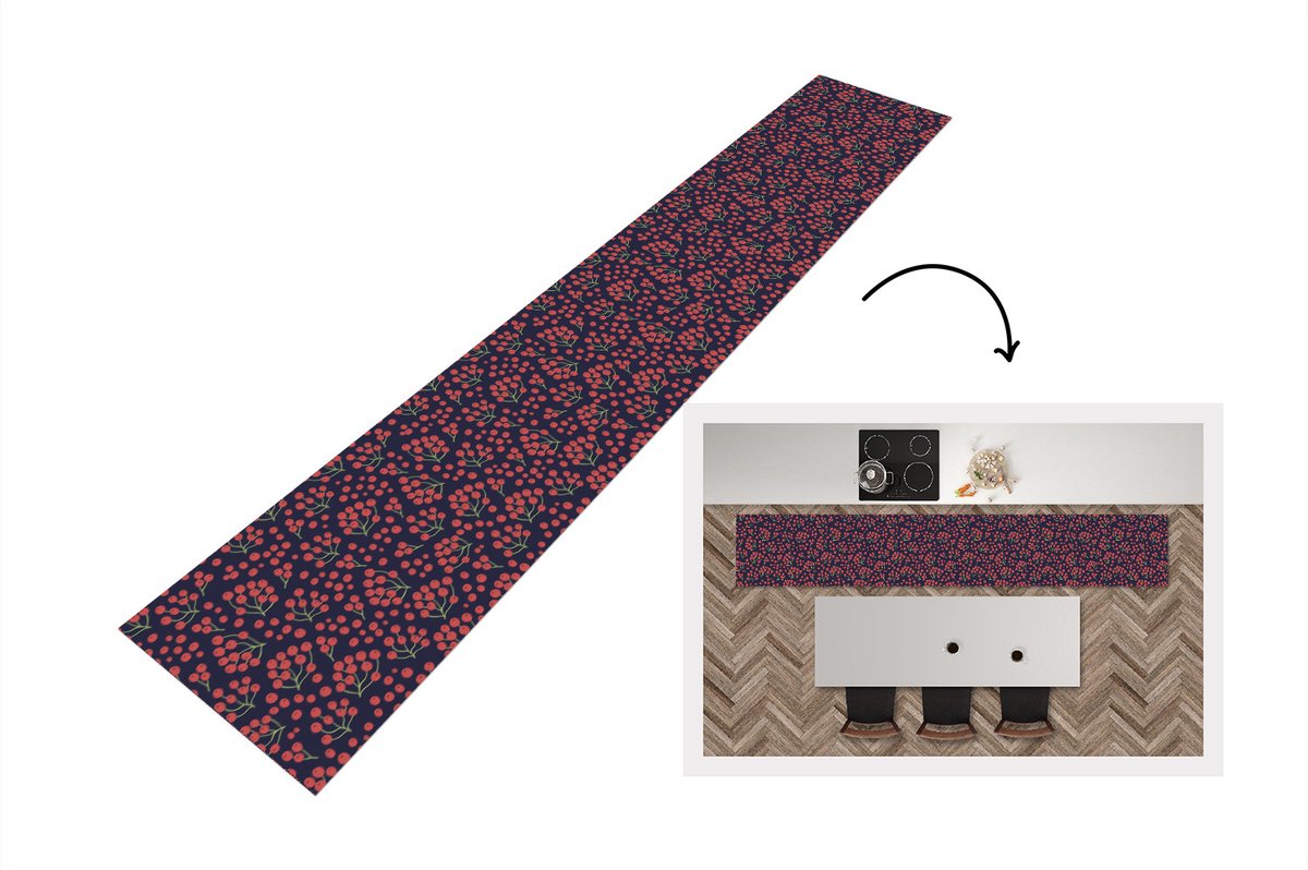 KitchenYeah Keukenloper - Keukenmat - Patronen - Bessen - Rood - 360x60 cm - Keuken vloerkleed Multicolor