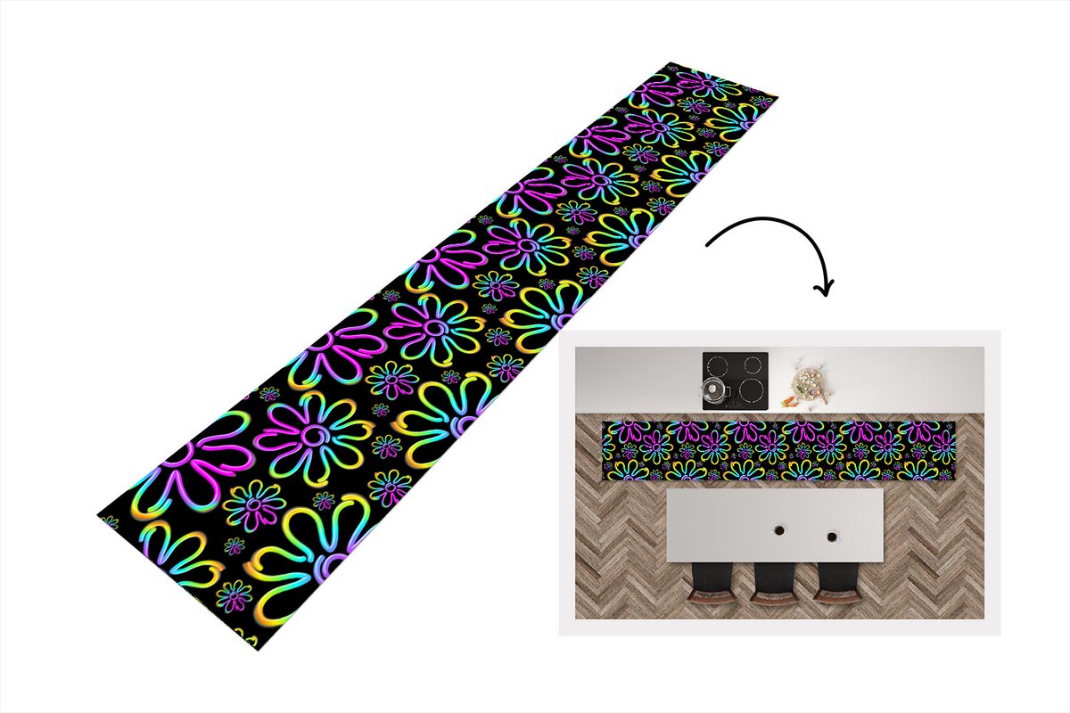KitchenYeah Keukenloper - Keukenmat - Bloemen - Neon - Patronen - Psychedelisch - Keuken vloerkleed Multicolor