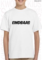 EINDBAAS kids t-shirt - Wit - Maat 98 - Korte mouwen - Ronde hals - Regular Fit - Grappige designs | teksten - Leuke shirtjes - Humor - Quotes - Kwoots - Cadeau