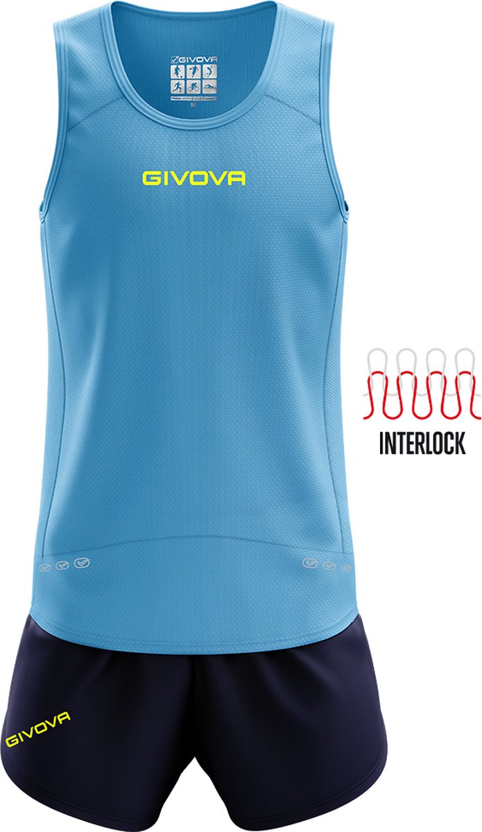 Sport kledingset Running/Hardlopen/ Fitness, Givova Kit New York KITA07,Turquoise/Navy blauw, maat L