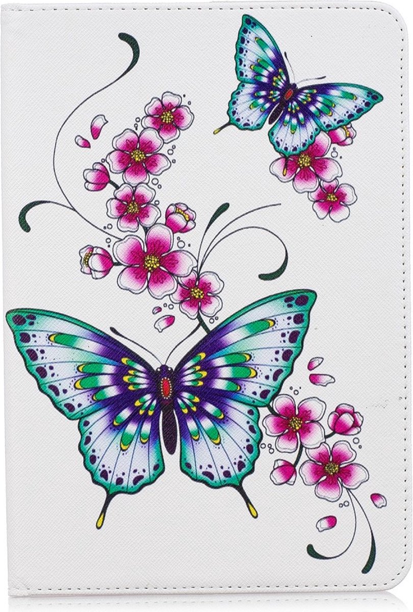 Peachy Vlinders bloemen flipcase leder klaphoes standaard geschikt voor iPad mini 4 5 - Wit