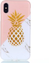 Peachy Flexibel hoesje gouden ananas marble gold marmer iPhone X XS - Roze Wit