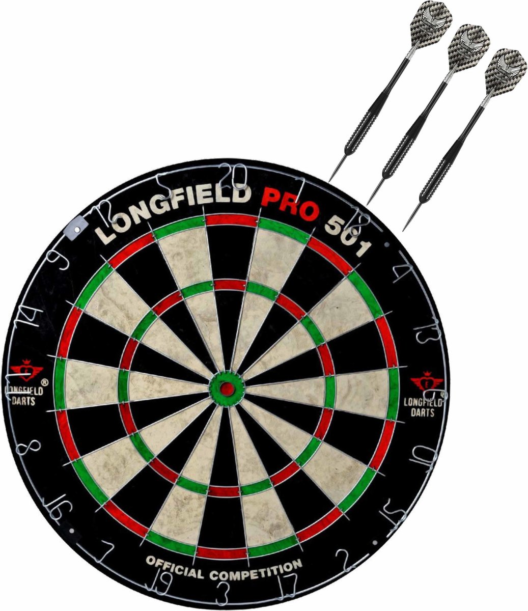 Dartbord set compleet van diameter 45.5 cm met 3x Black Arrow dartpijlen van 21 gram - Sporten darts