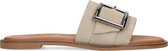 Manfield - Dames - Beige suède muiltjes met gesp - Maat 38