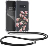 kwmobile telefoonhoesje geschikt voor Samsung Galaxy S10e - Hoesje met telefoonkoord - Back cover voor smartphone - Case in poederroze / wit / transparant