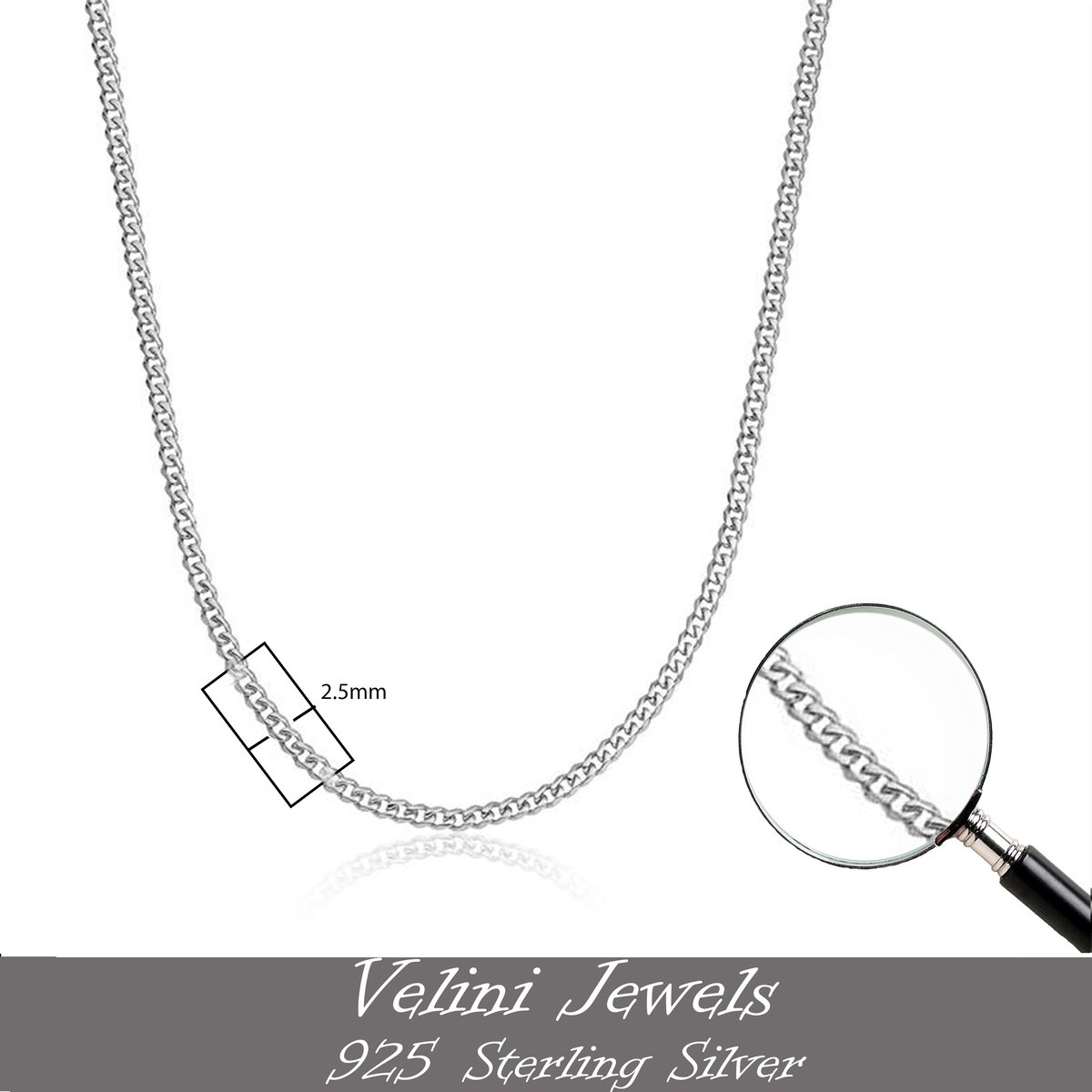 Velini jewels-2.5MM Cubaanse halsketting-925 Zilver Ketting- roestvrij ketting-60+5 CM verlenstuk met anker slot - Velini Jewels